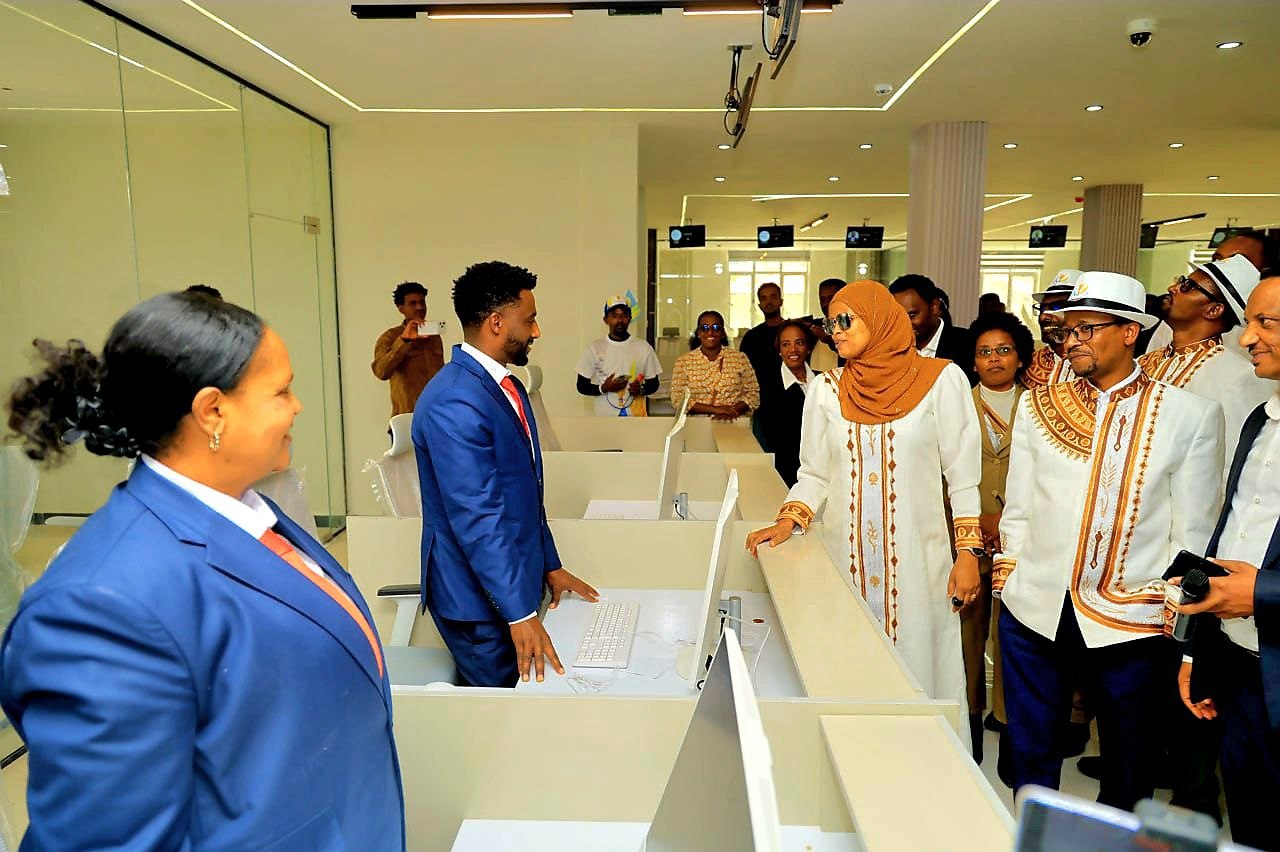 Staff and visitors inside the Burayu Mesob service hall.